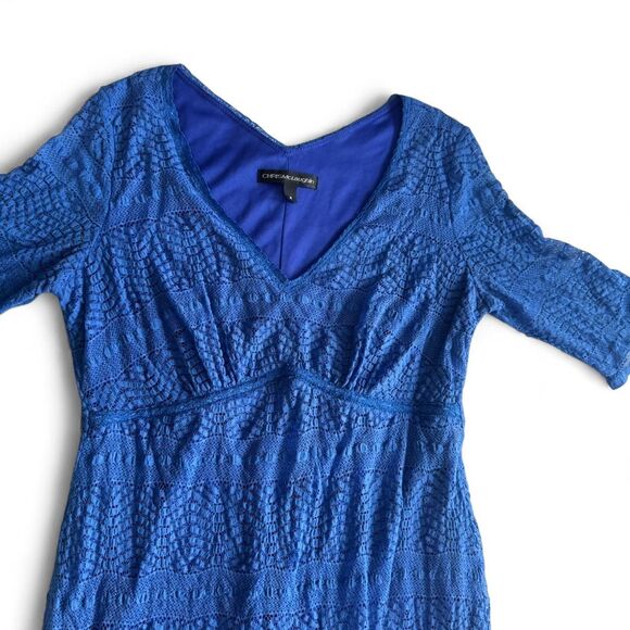 Chris McLaughlin Blue Lace Cocktail‎ Dress | Women's Size 6 | V-Neck 3/4 Sleeve - Picture 2 of 5
